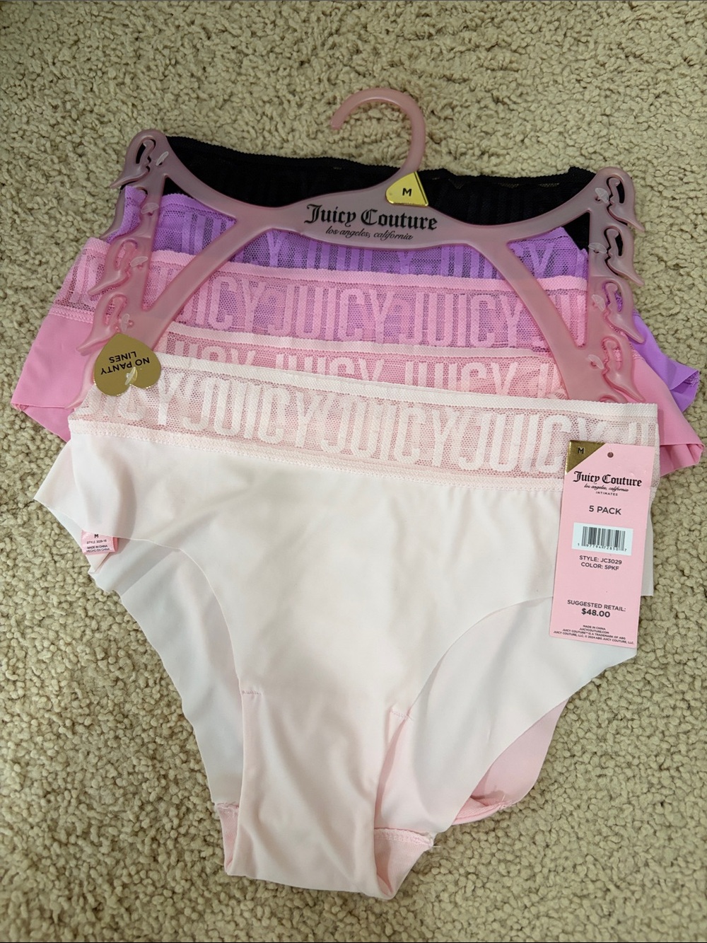 WOMENS BRAND NEW NWT JUICY COUTURE HIGH RISE CHEEKY PANTIES SET OF 5 SIZE m